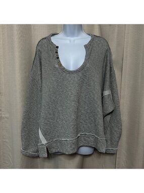 Pol Pullover Button Detail Scoop Neck Sweater Women's Size Medium Heather Gray